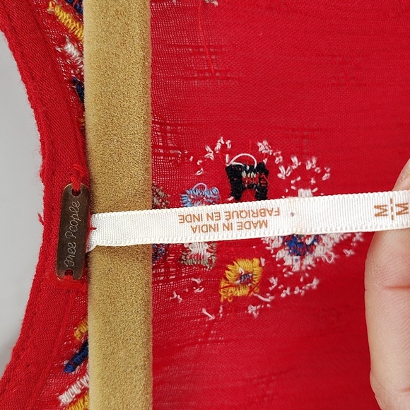 Free People Red Arianna Embroidered Tunic Mini Dress Size Medium - Picture 7 of 10